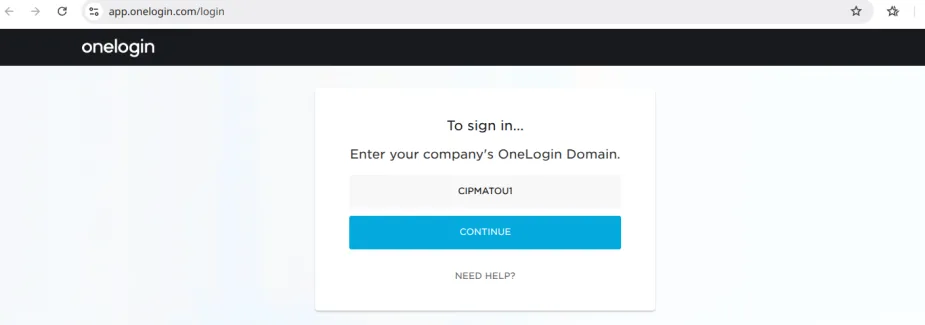 OneLogin domain page