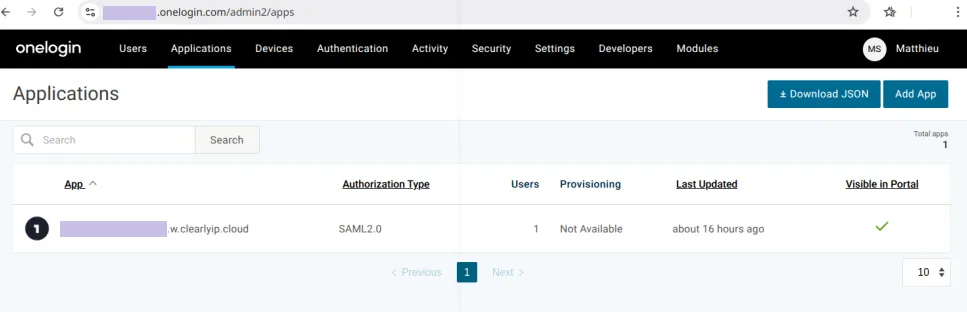 OneLogin SAML Custom Connector application