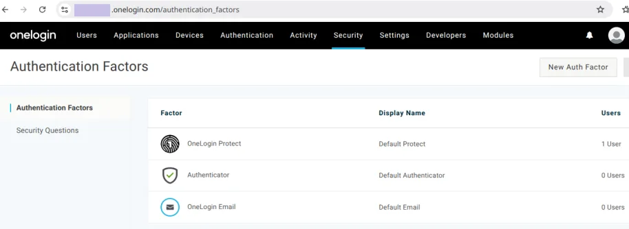 OneLogin authentication factors settings