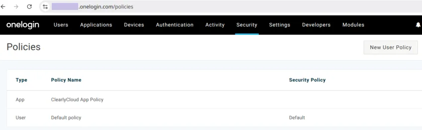 OneLogin security policy list