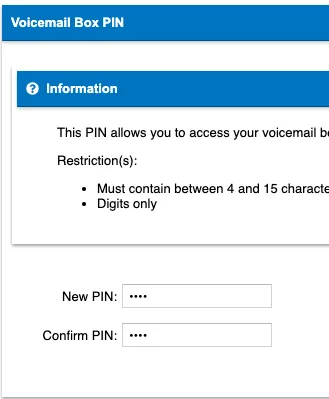 Voicemail box PIN setting