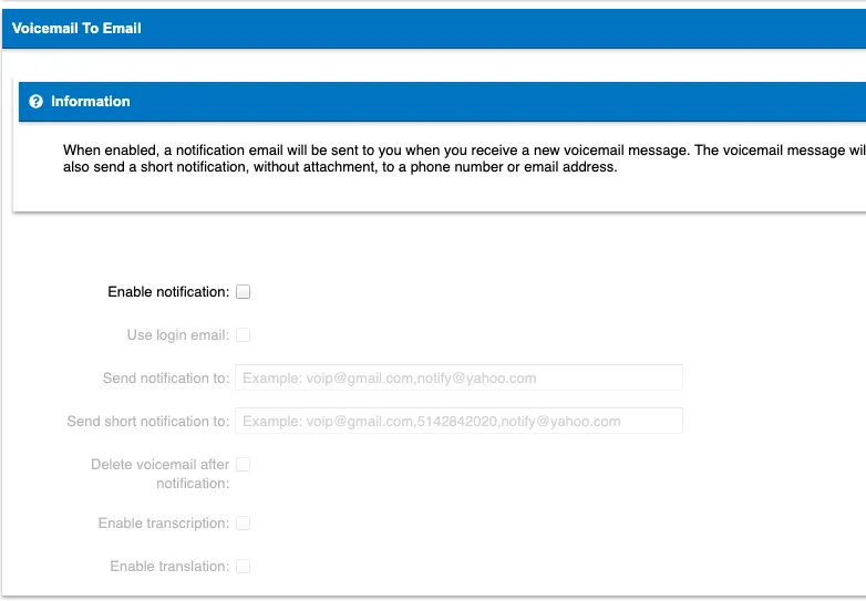 Voicemail-to-email settings