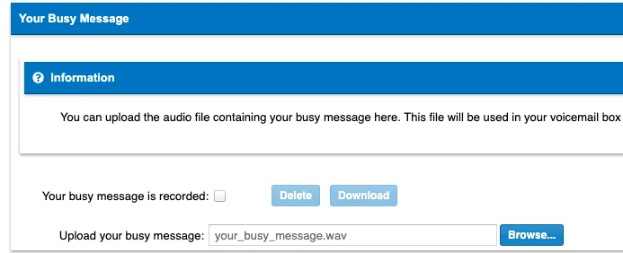 Busy voicemail message settings