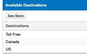 Available destinations