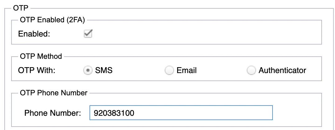 SMS one-time password settings