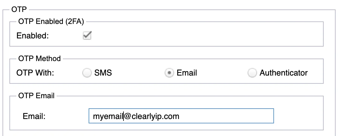 Email one-time password settings