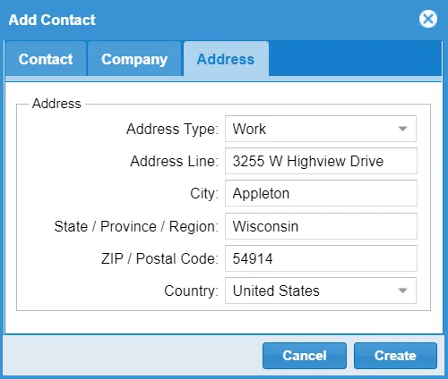 Address tab fields