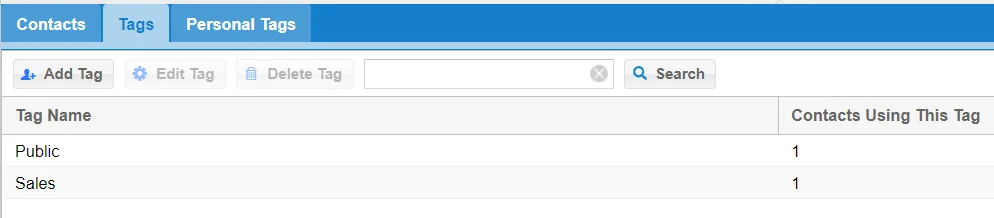 Tags and Personal Tags tabs