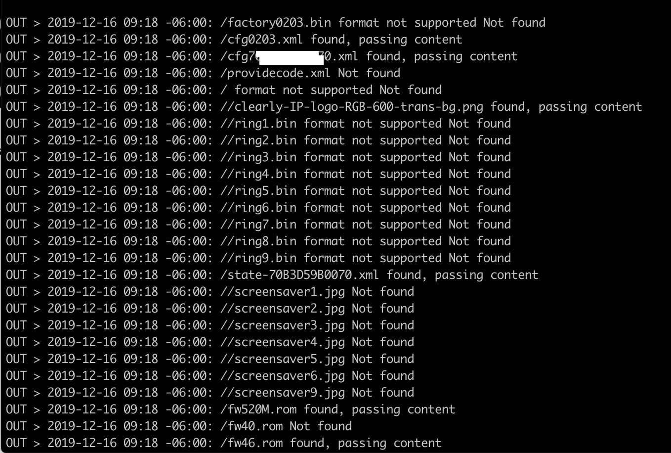 Screenshot showing You will see the output now when you tell the phone to pull a config file or update the config