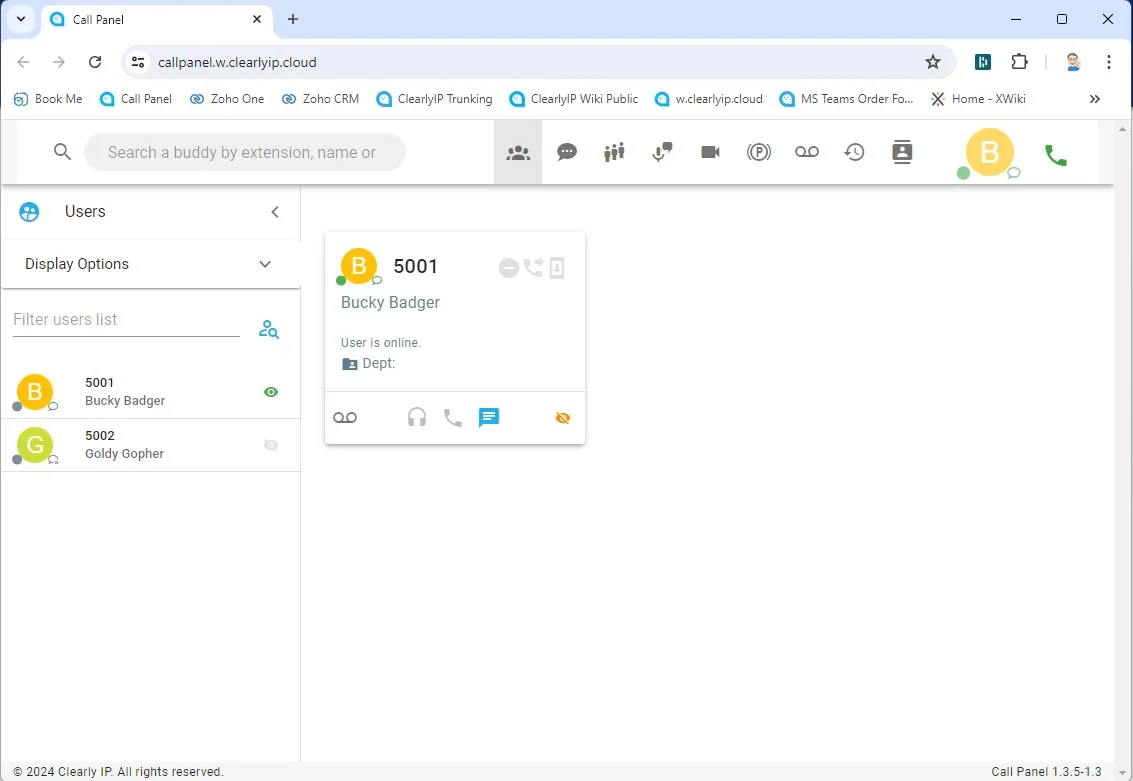 Call Panel open in Google Chrome on Windows