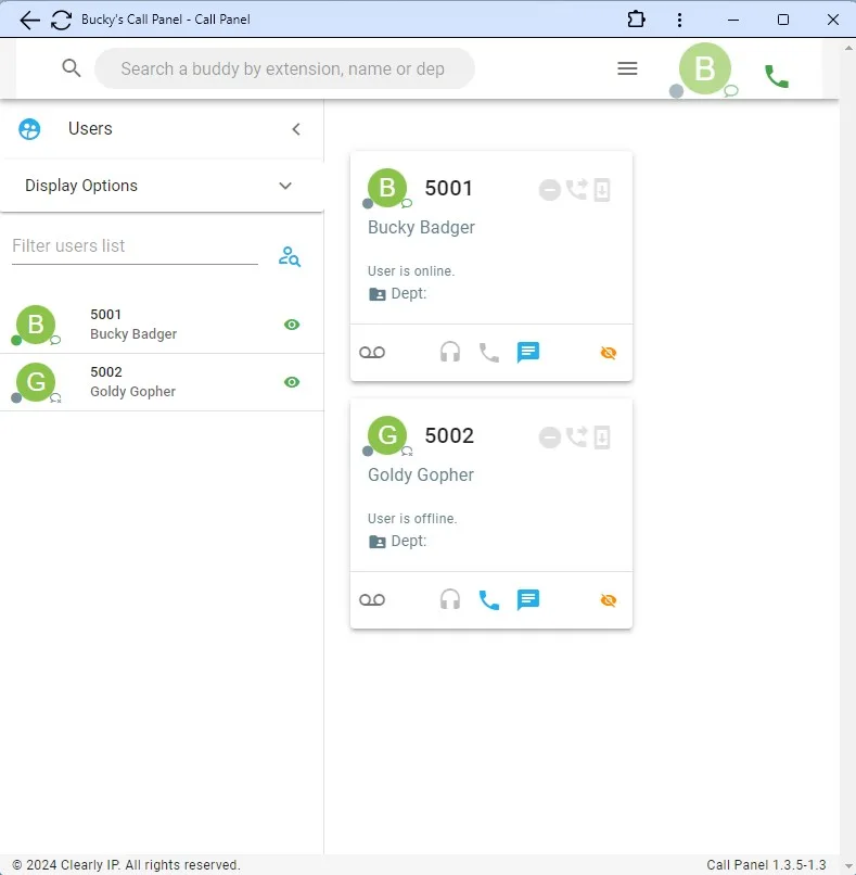 Call Panel running as a standalone Windows application