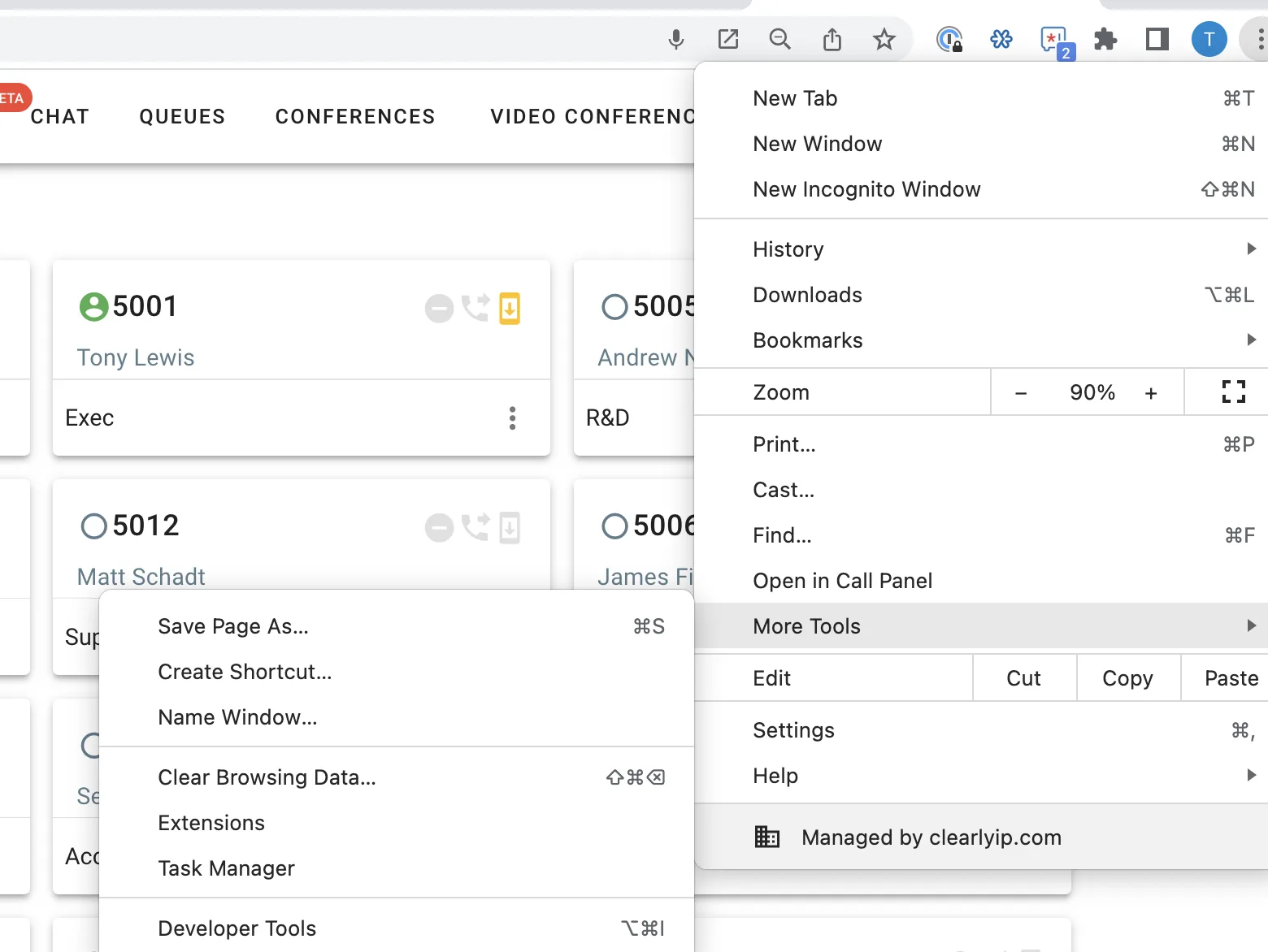 Google Chrome More Tools menu with Create Shortcut selected on Mac
