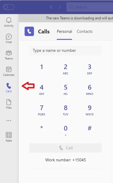 Microsoft Teams Calls dial pad