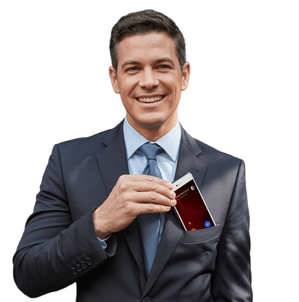 Business man Clearly Anywhere Softphone in pocket